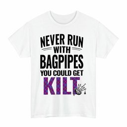 ScotsTee Shop Scottish Jackson Clan Tartan Never Run With Bagpipes T-Shirt
