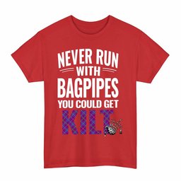 ScotsTee Shop Scottish Jackson Clan Tartan Never Run With Bagpipes T-Shirt