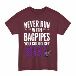 ScotsTee Shop Scottish Jackson Clan Tartan Never Run With Bagpipes T-Shirt