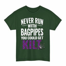 ScotsTee Shop Scottish Jackson Clan Tartan Never Run With Bagpipes T-Shirt