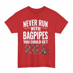 ScotsTee Shop Scottish Jacobite Clan Tartan Never Run With Bagpipes T-Shirt