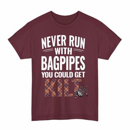 ScotsTee Shop Scottish Jacobite Clan Tartan Never Run With Bagpipes T-Shirt