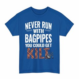 ScotsTee Shop Scottish Jacobite Clan Tartan Never Run With Bagpipes T-Shirt