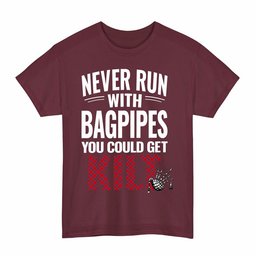 ScotsTee Shop Scottish Inverness District Clan Tartan Never Run With Bagpipes T-Shirt