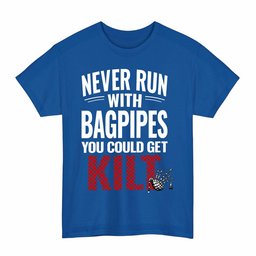 ScotsTee Shop Scottish Inverness District Clan Tartan Never Run With Bagpipes T-Shirt