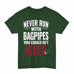 ScotsTee Shop Scottish Inverness District Clan Tartan Never Run With Bagpipes T-Shirt