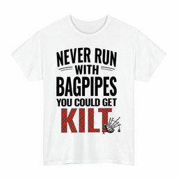 ScotsTee Shop Scottish MacBean Modern Clan Tartan Never Run With Bagpipes T-Shirt