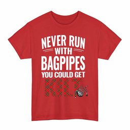 ScotsTee Shop Scottish MacBean Modern Clan Tartan Never Run With Bagpipes T-Shirt