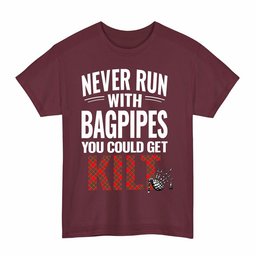 ScotsTee Shop Scottish MacBean Modern Clan Tartan Never Run With Bagpipes T-Shirt