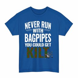 ScotsTee Shop Scottish Fulton Clan Tartan Never Run With Bagpipes T-Shirt