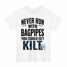 ScotsTee Shop Scottish Grewar Clan Tartan Never Run With Bagpipes T-Shirt