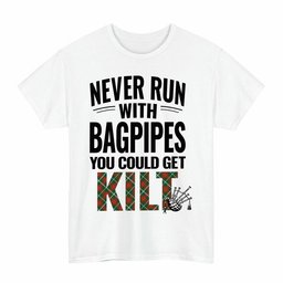 ScotsTee Shop Scottish Prince of Wales Clan Tartan Never Run With Bagpipes T-Shirt