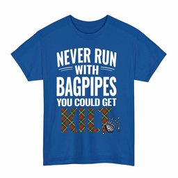 ScotsTee Shop Scottish Prince of Wales Clan Tartan Never Run With Bagpipes T-Shirt