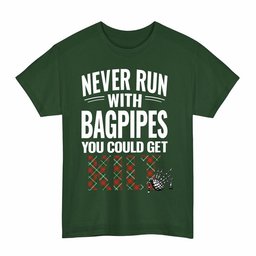 ScotsTee Shop Scottish Prince of Wales Clan Tartan Never Run With Bagpipes T-Shirt