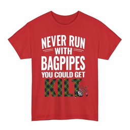 ScotsTee Shop Scottish Reid Green Clan Tartan Never Run With Bagpipes T-Shirt