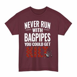 ScotsTee Shop Scottish MacLay Modern Clan Tartan Never Run With Bagpipes T-Shirt