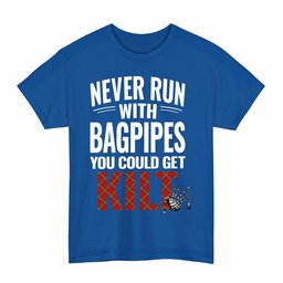 ScotsTee Shop Scottish MacLay Modern Clan Tartan Never Run With Bagpipes T-Shirt