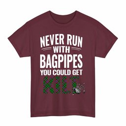 ScotsTee Shop Scottish McGeachie Clan Tartan Never Run With Bagpipes T-Shirt
