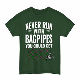 ScotsTee Shop Scottish McGeachie Clan Tartan Never Run With Bagpipes T-Shirt