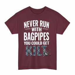 ScotsTee Shop Scottish Napier Modern Clan Tartan Never Run With Bagpipes T-Shirt
