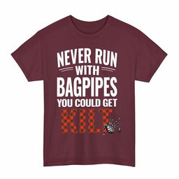 ScotsTee Shop Scottish MacPhee Modern Clan Tartan Never Run With Bagpipes T-Shirt