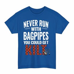 ScotsTee Shop Scottish MacPhee Modern Clan Tartan Never Run With Bagpipes T-Shirt