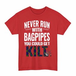 ScotsTee Shop Scottish Newman Clan Tartan Never Run With Bagpipes T-Shirt
