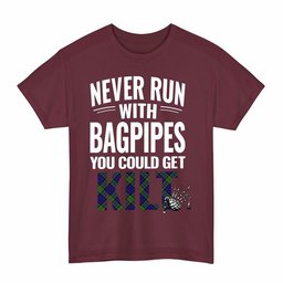 ScotsTee Shop Scottish Newman Clan Tartan Never Run With Bagpipes T-Shirt