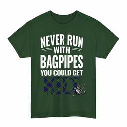 ScotsTee Shop Scottish Newman Clan Tartan Never Run With Bagpipes T-Shirt