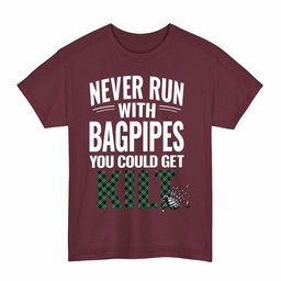 ScotsTee Shop Scottish Tweedside District Clan Tartan Never Run With Bagpipes T-Shirt