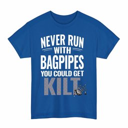 ScotsTee Shop Scottish Sir Walter Scott Clan Tartan Never Run With Bagpipes T-Shirt