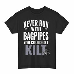 ScotsTee Shop Scottish Sir Walter Scott Clan Tartan Never Run With Bagpipes T-Shirt