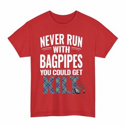 ScotsTee Shop Scottish US Marine Clan Tartan Never Run With Bagpipes T-Shirt