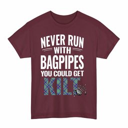 ScotsTee Shop Scottish US Marine Clan Tartan Never Run With Bagpipes T-Shirt