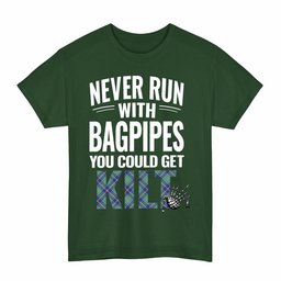 ScotsTee Shop Scottish US Marine Clan Tartan Never Run With Bagpipes T-Shirt