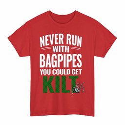ScotsTee Shop Scottish Tribe of Mar Clan Tartan Never Run With Bagpipes T-Shirt