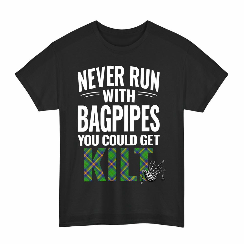 ScotsTee Shop Scottish New Mexico Clan Tartan Never Run With Bagpipes T-Shirt