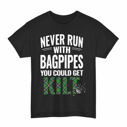 ScotsTee Shop Scottish New Mexico Clan Tartan Never Run With Bagpipes T-Shirt