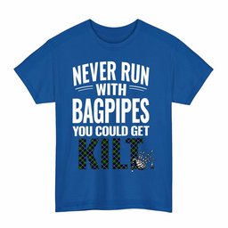 ScotsTee Shop Scottish MacNeill of Barra Modern Clan Tartan Never Run With Bagpipes T-Shirt