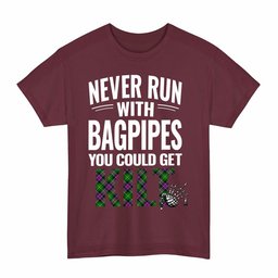 ScotsTee Shop Scottish Selkirk Clan Tartan Never Run With Bagpipes T-Shirt