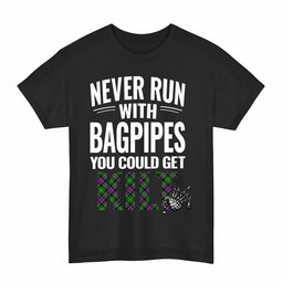 ScotsTee Shop Scottish Selkirk Clan Tartan Never Run With Bagpipes T-Shirt