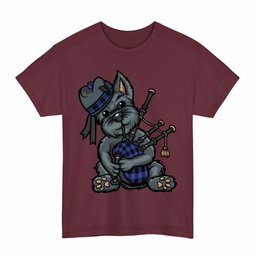 ScotsTee Shop Scottish Angus Modern Clan Funny Tartan Day Scottish Terrier Bagpipe T-Shirt