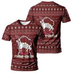 ScotsTee Shop Scottish MacIver (McIver) Clan Personalized Christmas Tartan T-Shirt Funny Gnome Playing Bagpipes Style