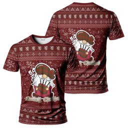 ScotsTee Shop Scottish Cameron Clan Personalized Christmas Tartan T-Shirt Funny Gnome Playing Bagpipes Style