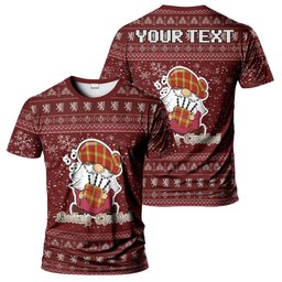 ScotsTee Shop Scottish McGuire Modern Clan Personalized Christmas Tartan T-Shirt Funny Gnome Playing Bagpipes Style