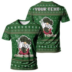 ScotsTee Shop Scottish Martin Clan Personalized Christmas Tartan T-Shirt Funny Gnome Playing Bagpipes Style