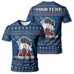 ScotsTee Shop Scottish Cameron Hunting Clan Personalized Christmas Tartan T-Shirt Funny Gnome Playing Bagpipes Style