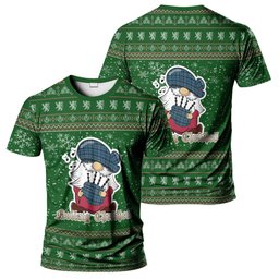 ScotsTee Shop Scottish MacCorquodale (McCorquodale) Clan Personalized Christmas Tartan T-Shirt Funny Gnome Playing Bagpipes Style