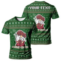 ScotsTee Shop Scottish MacBean (MacBain) Clan Personalized Christmas Tartan T-Shirt Funny Gnome Playing Bagpipes Style