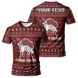 ScotsTee Shop Scottish MacBean (MacBain) Clan Personalized Christmas Tartan T-Shirt Funny Gnome Playing Bagpipes Style